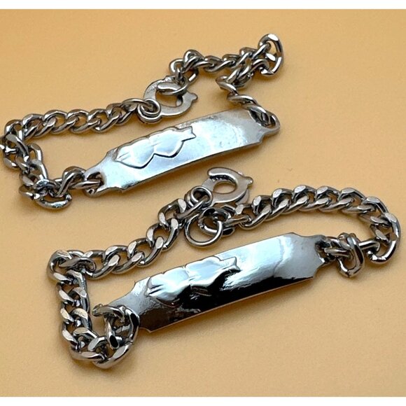 Friendship Bracelet Two Double Heart Arrow ID Matching Silver Tone Love - Picture 1 of 8